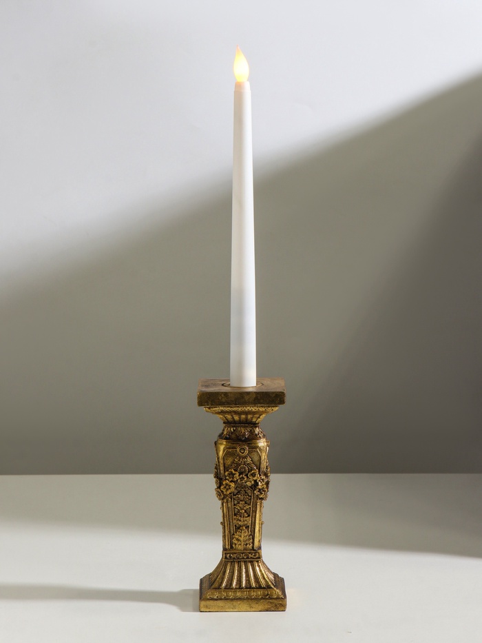 Подсвечник на 1 свечу «Римская колонна с цветами», полистоун, состаренное золото, 7×7×17 см