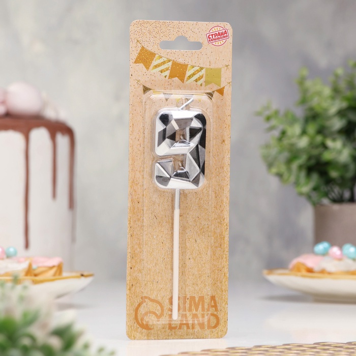 Свеча для торта «Алмаз», цифра 9, серебристый металлик