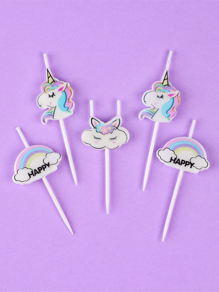 Свеча для торта «Единороги и облака», 5 шт., белые