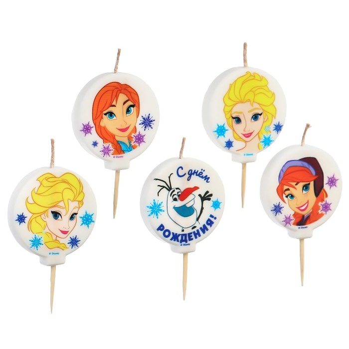 Свеча для торта «С Днем Рождения!», 5 штук, Холодное сердце