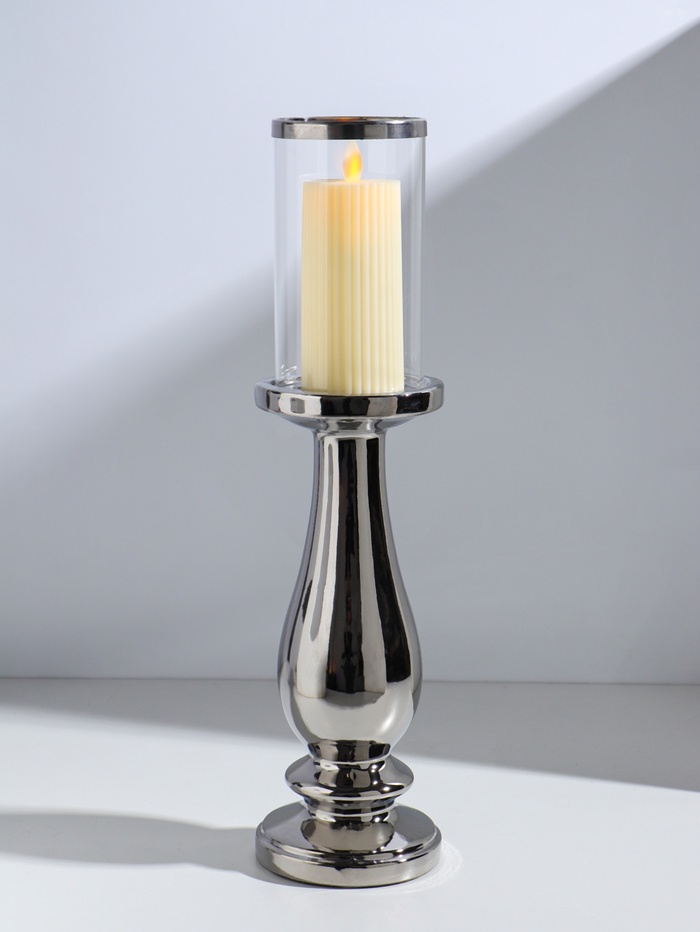 Подсвечник на 1 свечу «Аванти», керамика, стекло, d=8 см, серебро, 10×10×40.5 см