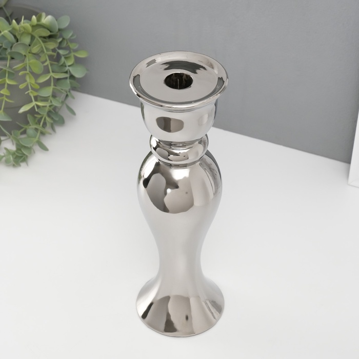Подсвечник на 1 свечу «Вуаль», d=1.5 см, серебро, 9.8×9.8×30.5 см