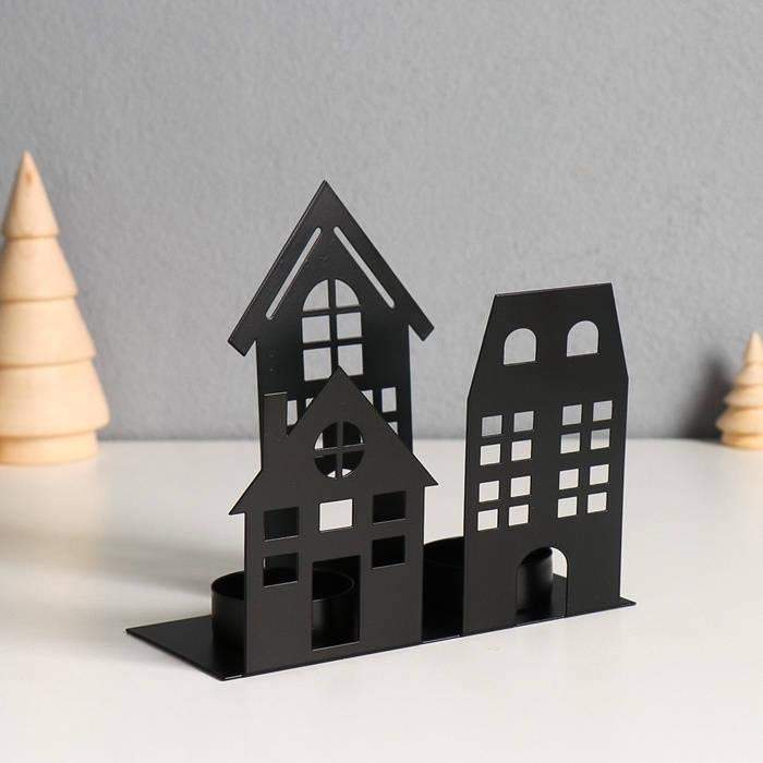 Металлический подсвечник на 2 свечи «Домики», d=4 см, 14.5×6×13 см