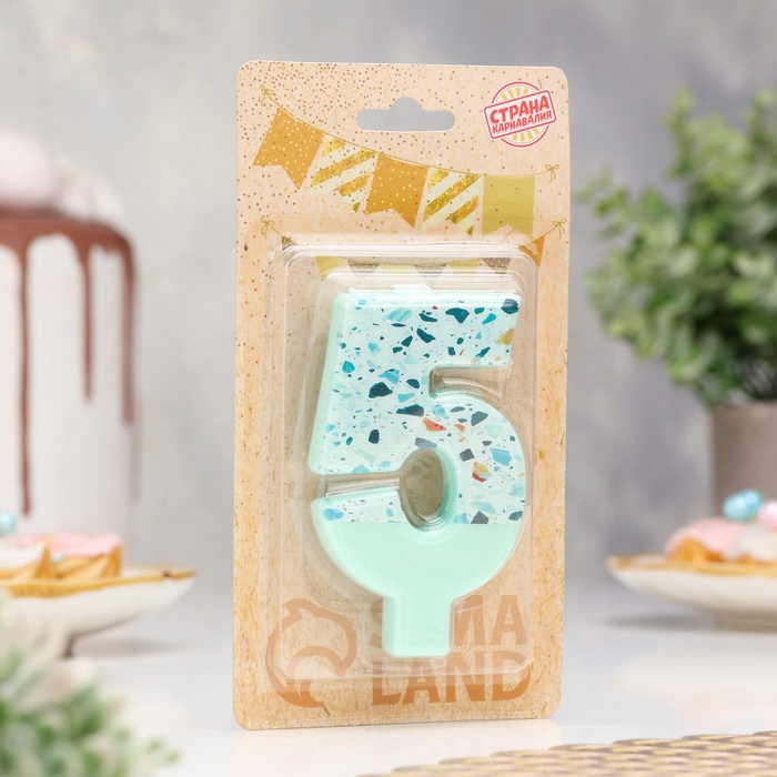 Свеча для торта «Мозаика», цифра 5, голубой