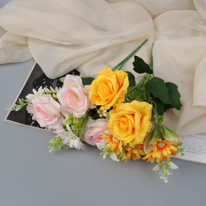 Букет искусственный «Роза шифон и ромашки», 30 см, МИКС