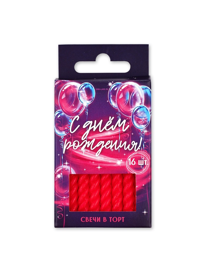 Свечи для торта, красные, 16 шт., 6.5×0.5 см