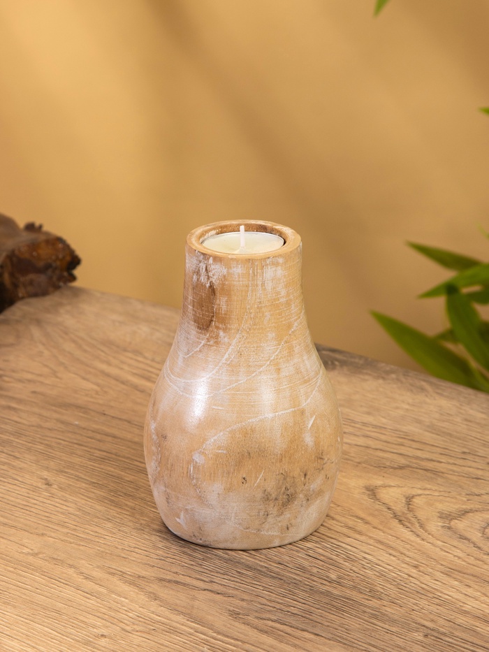 Подсвечник, d=4 см, 9×9×15 см, дерево джати, коричневый