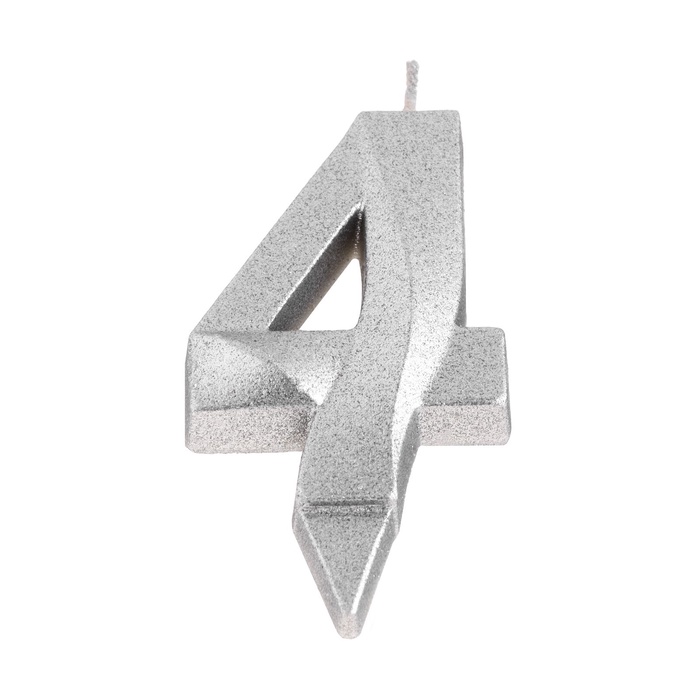 Свеча в торт «Цифра 4», серебряная, 6.5 см