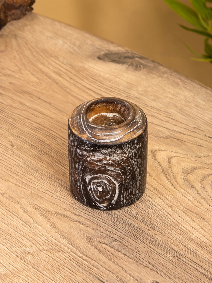 Подсвечник, d=3 см, 8×8×10 см, дерево джати, тёмно-коричневый