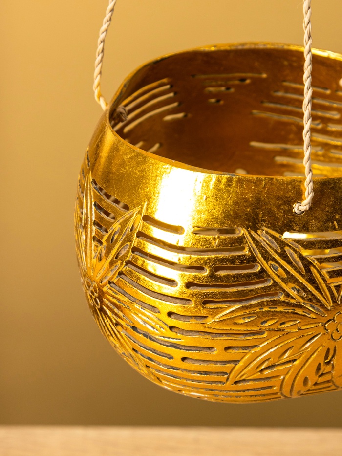 Подсвечник подвесной из кокоса, 9-12 см, золотистый