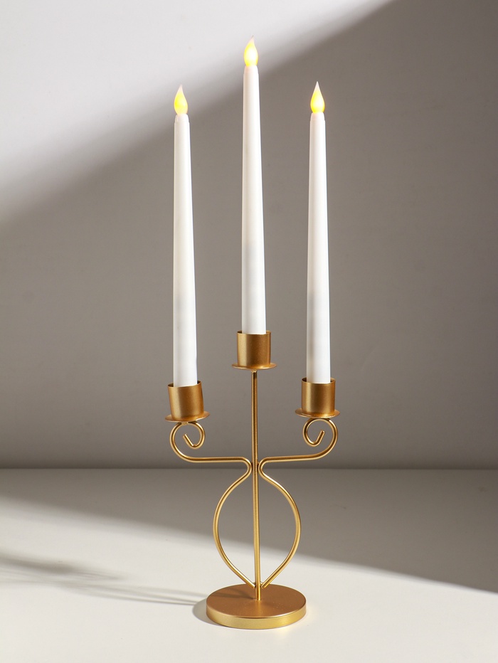 Подсвечник на 3 свечи «Канделябр», d=2.5 см, металл под золото, 14.5×8×24 см
