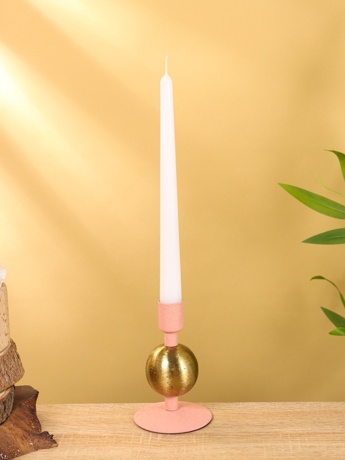 Подсвечник на 1 свечу текстурный «Пудровый», с 1 сферой, 7.5×7.5×11.5 см