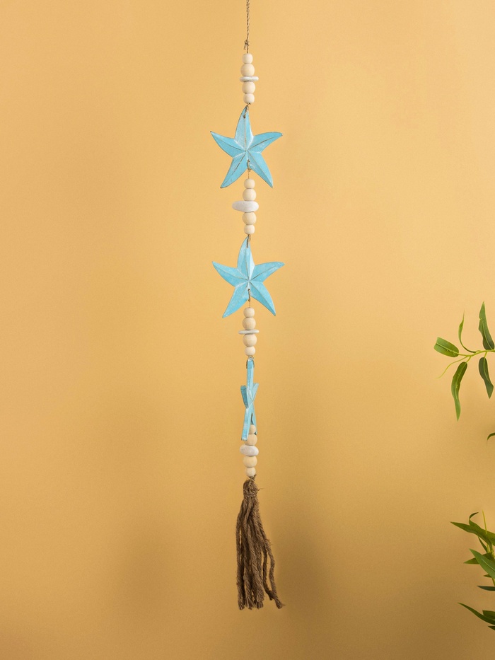 Подвеска декоративная «Звёздочки», 13×2×100 см, дерево, камень, голубая