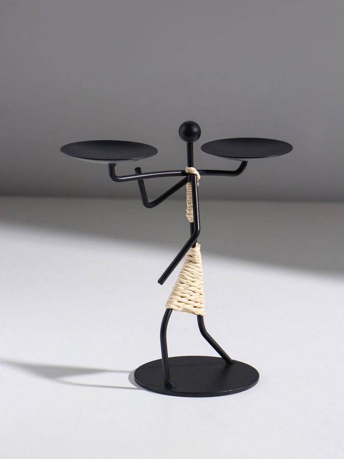 Подсвечник на 2 свечи «Абориген с коромыслом», металл, d=6 см, 17×8×17 см