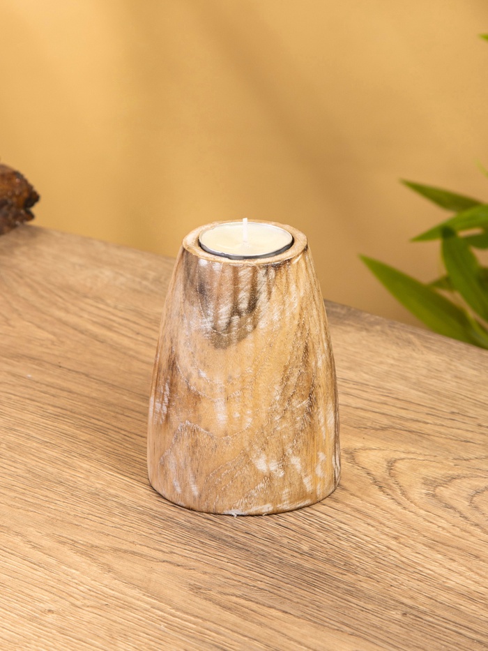 Подсвечник, d=4 см, 9×9×10 см, дерево джати, бежевый