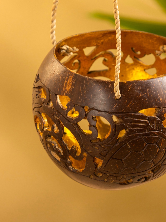 Подсвечник подвесной из кокоса, 9-12 см, коричневый
