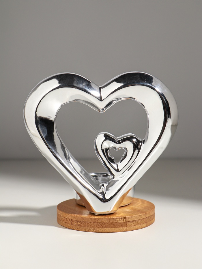 Подсвечник на 1 свечу «Два сердца», серебро, 11×8×12.5 см