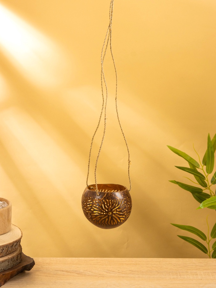 Подсвечник подвесной из кокоса, 9-12 см, коричневый