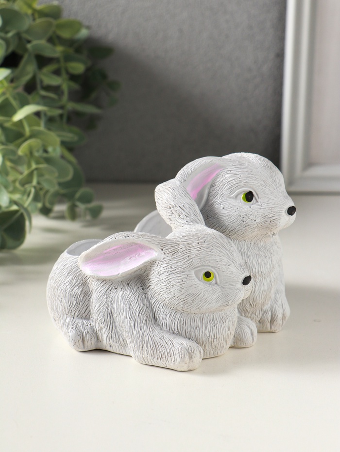 Подставка для мелочей «Кролики» 8×13×10 см, серый, гипс