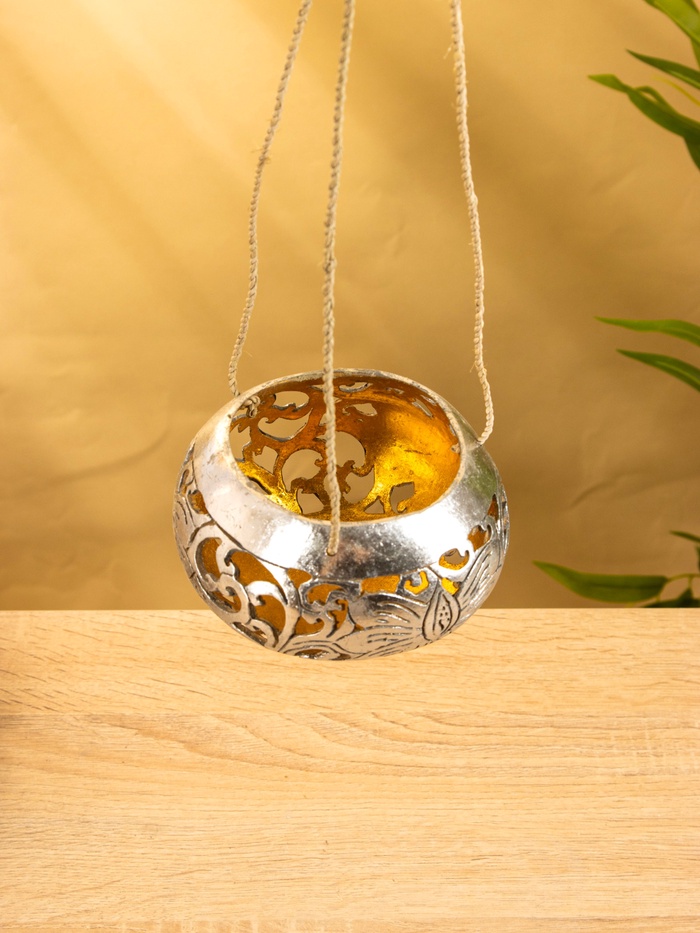 Подсвечник подвесной из кокоса, 10-12 см, серебристый