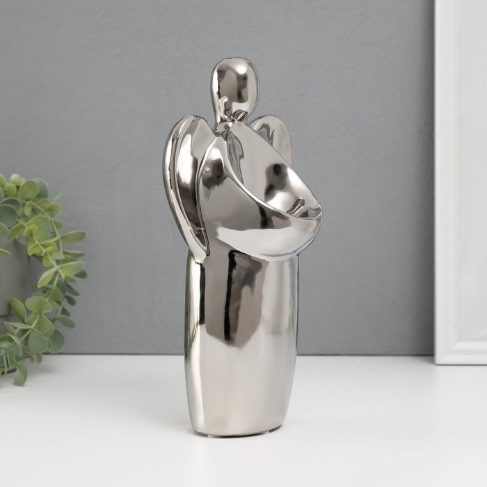 Подсвечник на 1 свечу «Ангел», d=3.5 см, серебро, 14×9.5×25 см