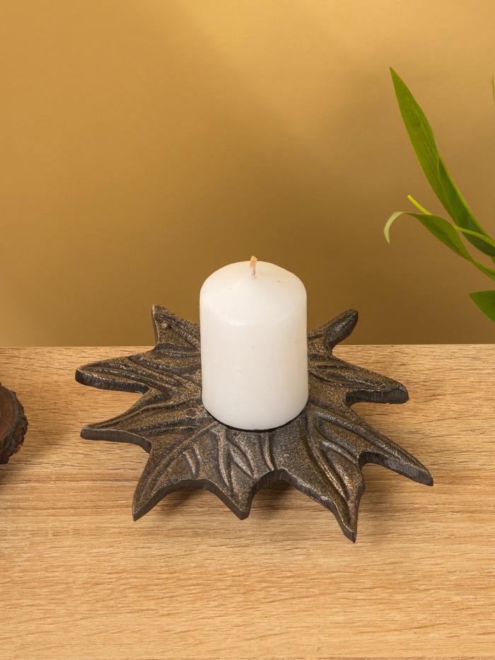 Подсвечник для чайной свечи «Кленовый лист», 14×14×2 см, алюминий