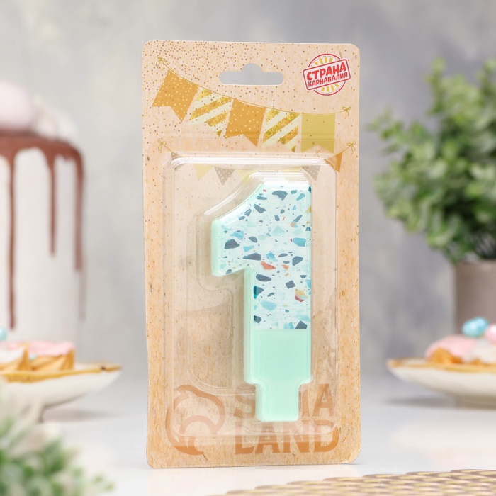 Свеча для торта «Мозаика», цифра 1, голубой