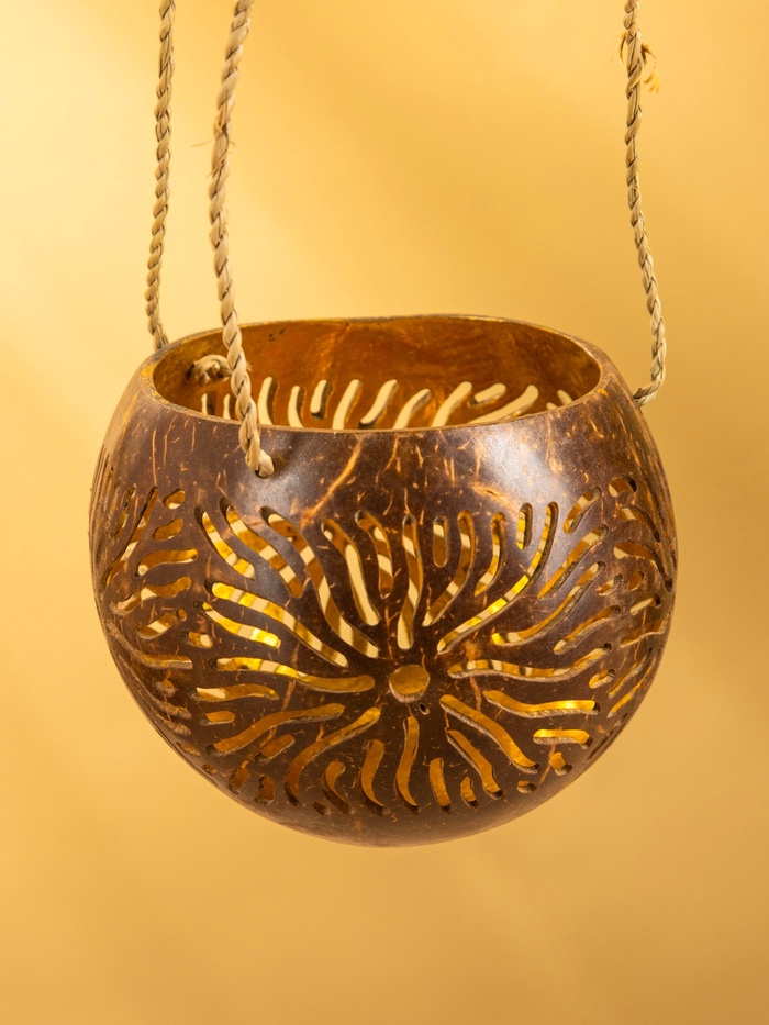 Подсвечник подвесной из кокоса, 9-12 см, коричневый