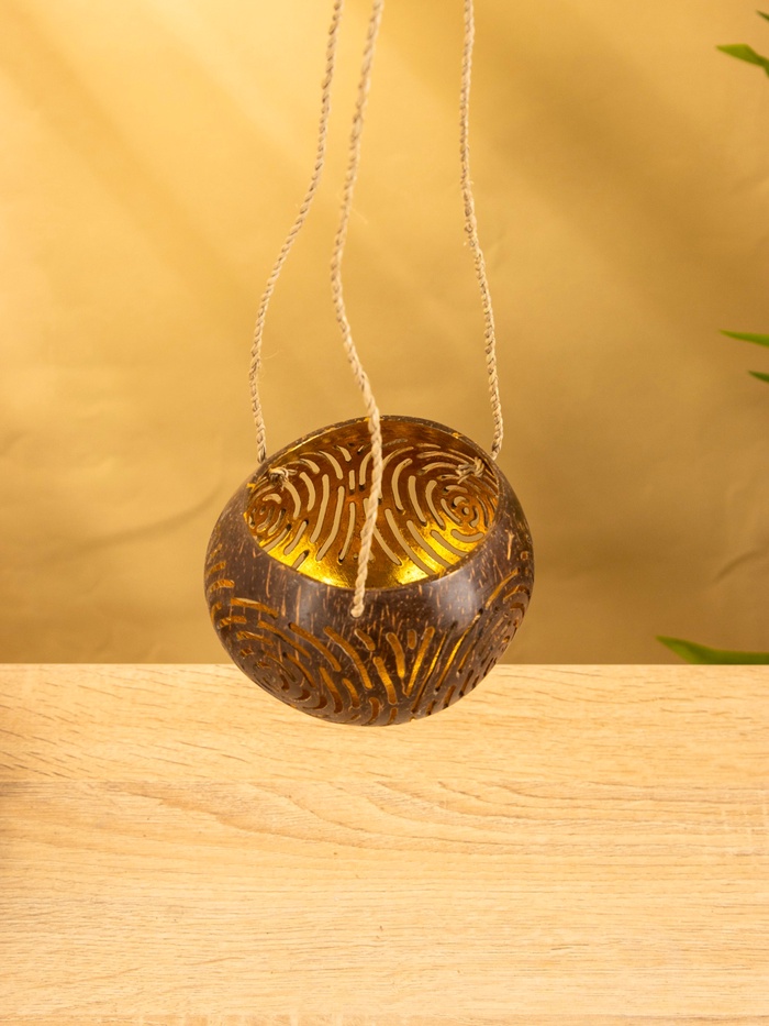 Подсвечник подвесной из кокоса, 9-12 см, коричневый