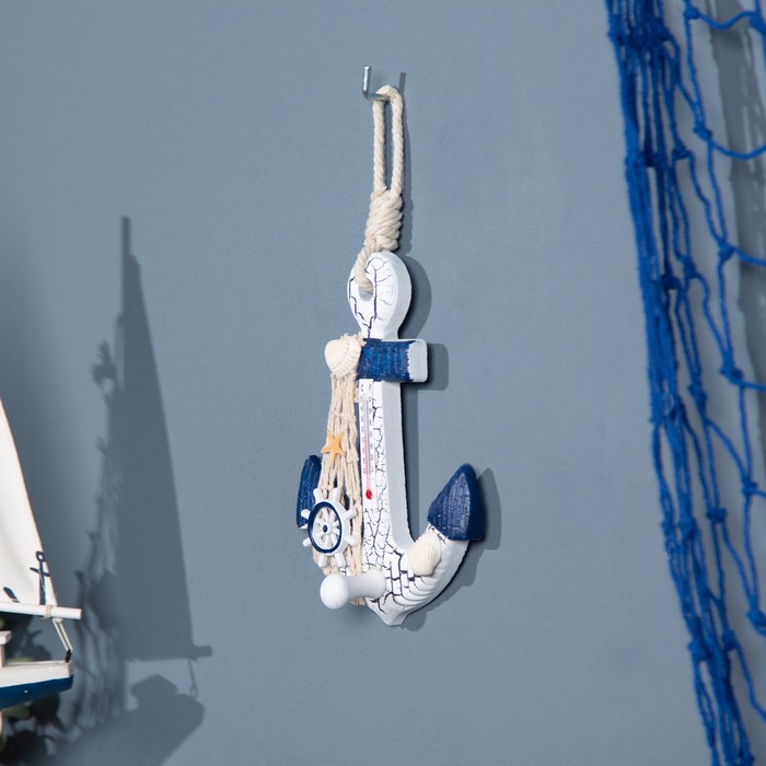 Декор настенный, панно «Якорь», с термометром, 22×12 см