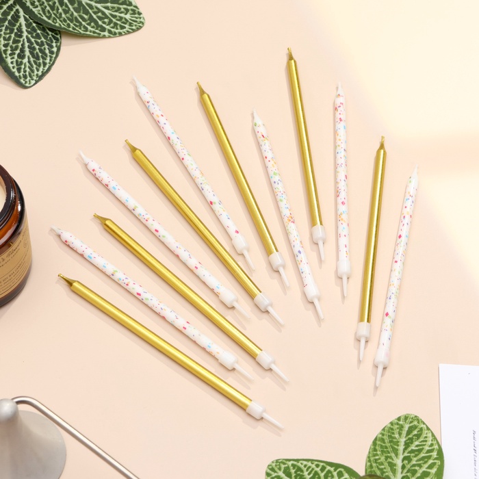 Свечи для торта «Конфетти», 12 шт., золотые и белые