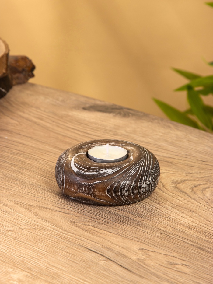 Подсвечник из дерева джати, d=3 см, 10×10×3 см, тёмно-коричневый