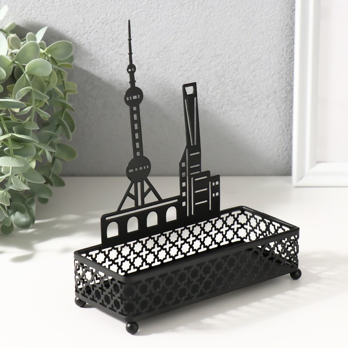 Подставка для мелочей металл «Город», чёрный, 6.3×14.5×18.5 см