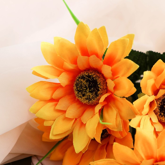 Букет искусственный «Подсолнух премиум», 9×29 см, жёлтый