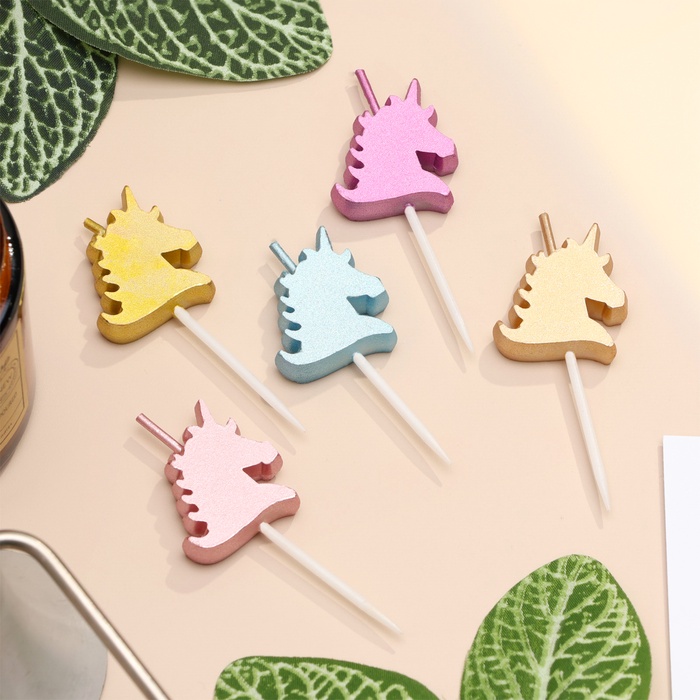 Свеча для торта «Блестящие единороги», 5 шт., разноцветные