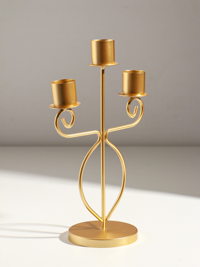 Подсвечник на 3 свечи «Канделябр», d=2.5 см, металл под золото, 14.5×8×24 см