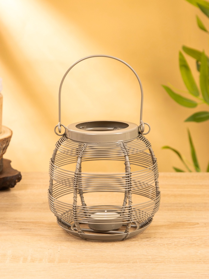 Подсвечник фонарь, 14.5×14.5×13.5 см, для свечи 4 см, металл, серый