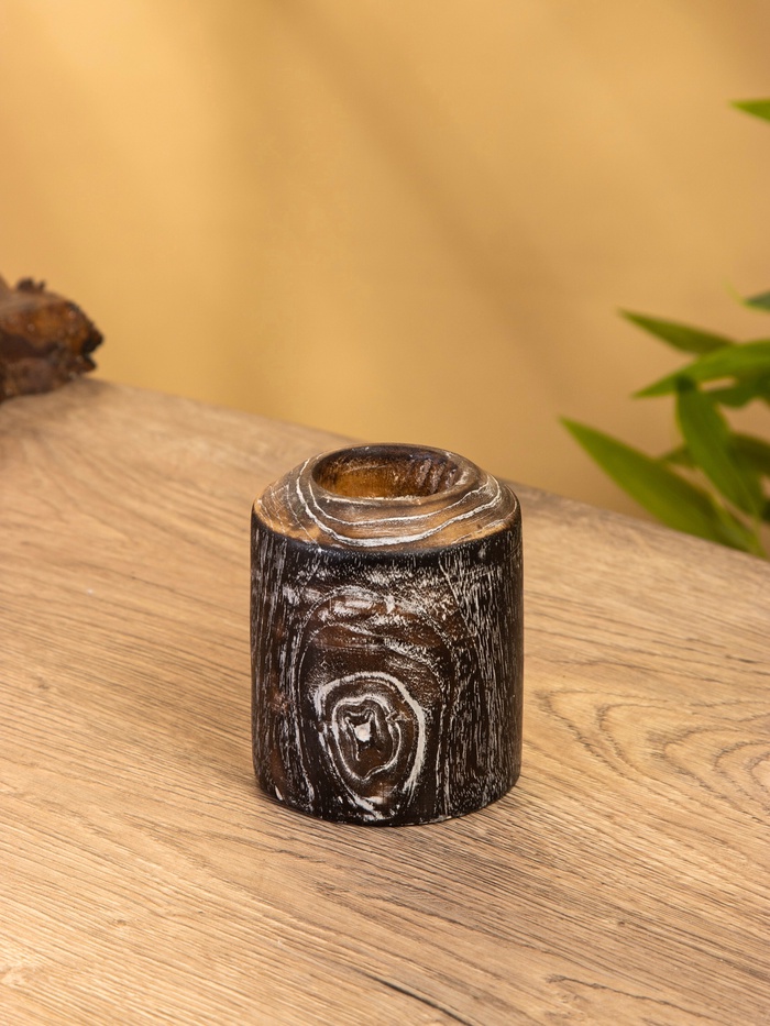 Подсвечник, d=3 см, 8×8×10 см, дерево джати, тёмно-коричневый