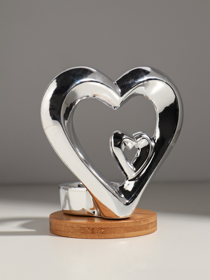Подсвечник на 1 свечу «Два сердца», серебро, 11×8×12.5 см
