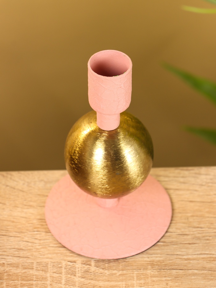 Подсвечник на 1 свечу текстурный «Пудровый», с 1 сферой, 7.5×7.5×11.5 см