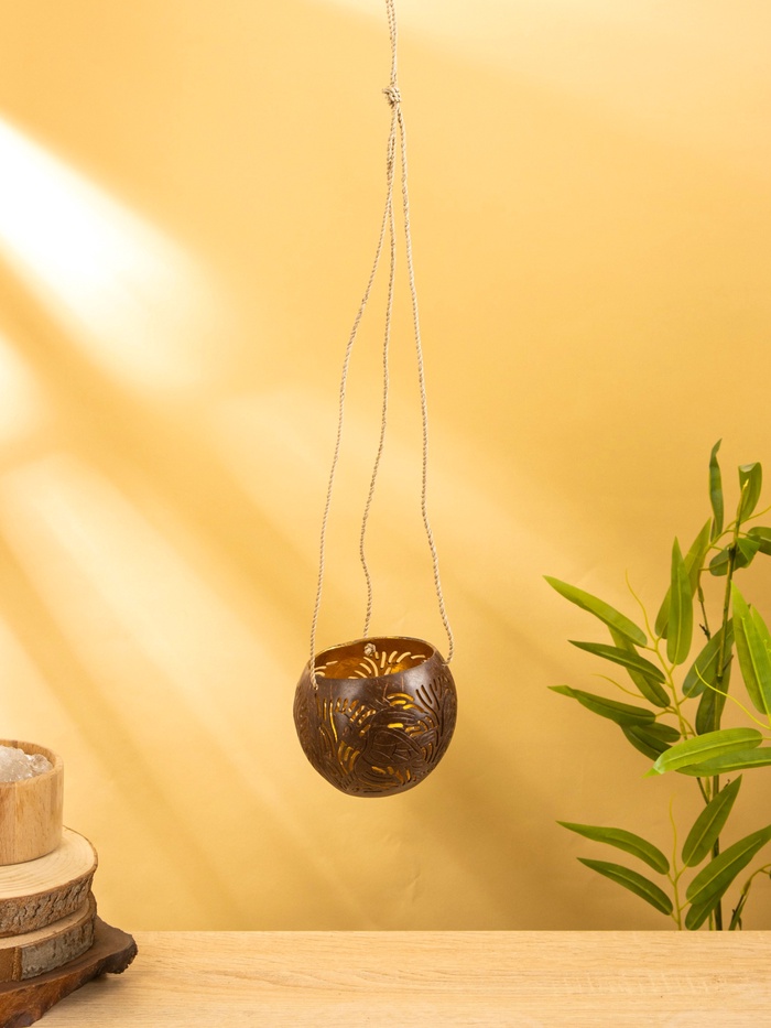 Подсвечник подвесной из кокоса, 9-12 см, коричневый