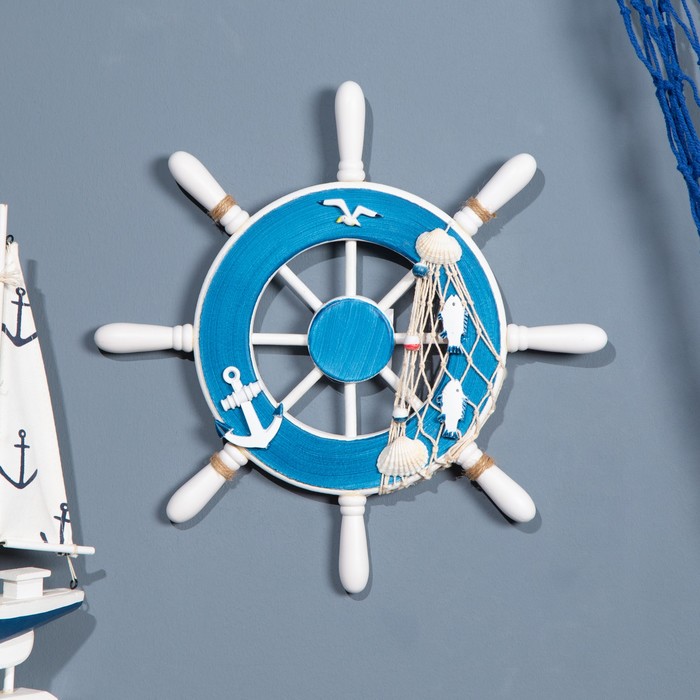Декор настенный, панно «Штурвал», голубой, 33 см