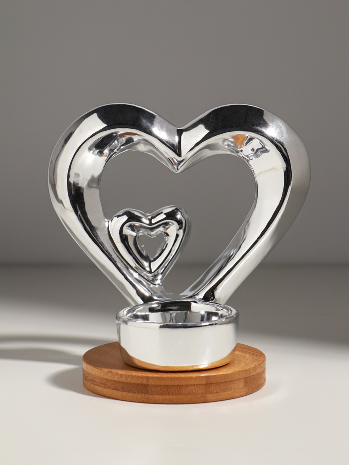 Подсвечник на 1 свечу «Два сердца», серебро, 11×8×12.5 см