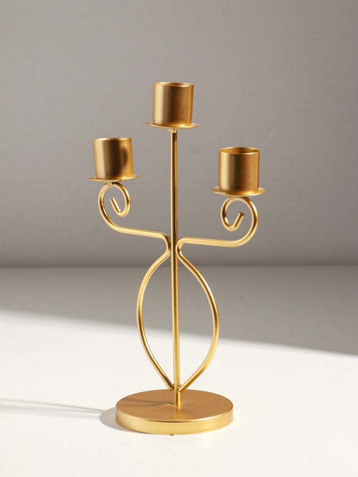 Подсвечник на 3 свечи «Канделябр», d=2.5 см, металл под золото, 14.5×8×24 см