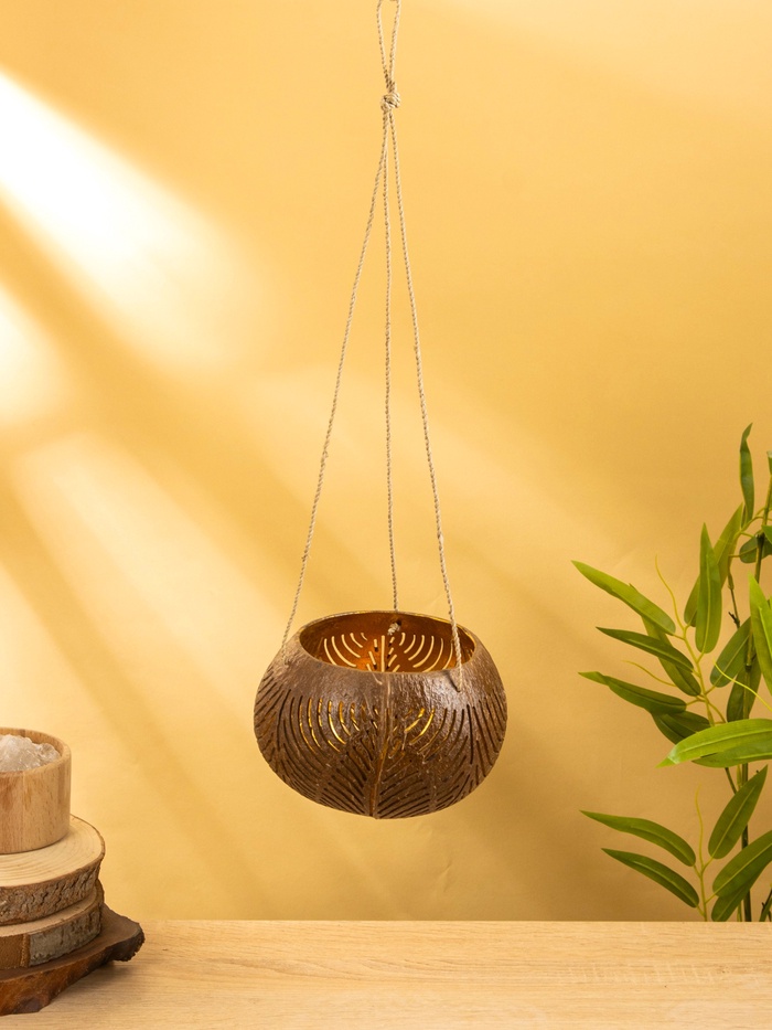 Подсвечник подвесной из кокоса, 13-17 см, коричневый