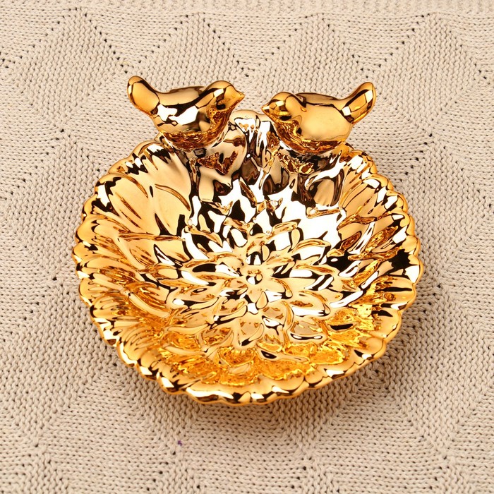 Подставка для мелочей TAKE IT EASY «Пташки» 13×13×5 см, керамика под золото