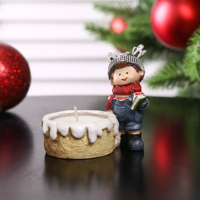 Фигурка-подсвечник со свечой «Мальчик. Девочка в шапочке-зверька», 7.2×8×5.2 см, МИКС