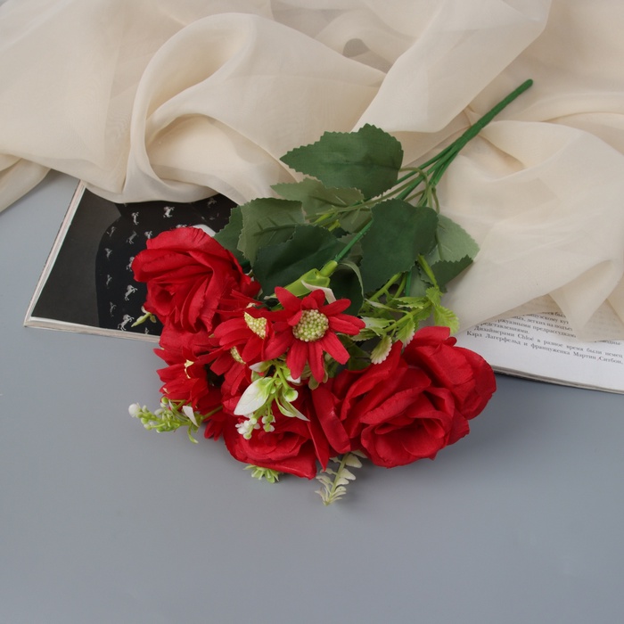 Букет искусственный «Роза шифон и ромашки», 30 см, МИКС