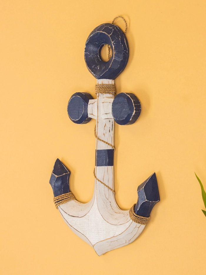Декор интерьерный «Якорь», 23×2×40 см, дерево, бело-синий