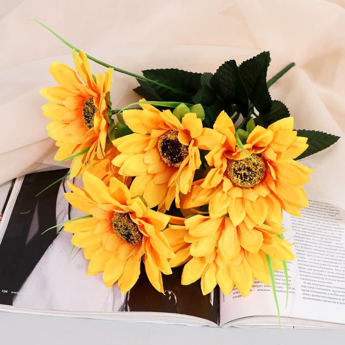 Букет искусственный «Подсолнух премиум», 9×29 см, жёлтый